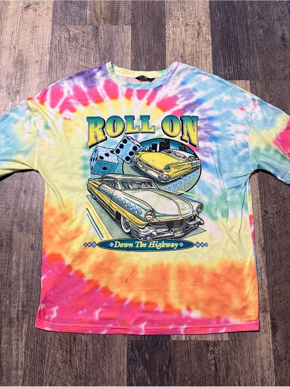 Old Fashioned Car Show Retro Tie Dye T-shirt Roll On Down The Highway Size Large